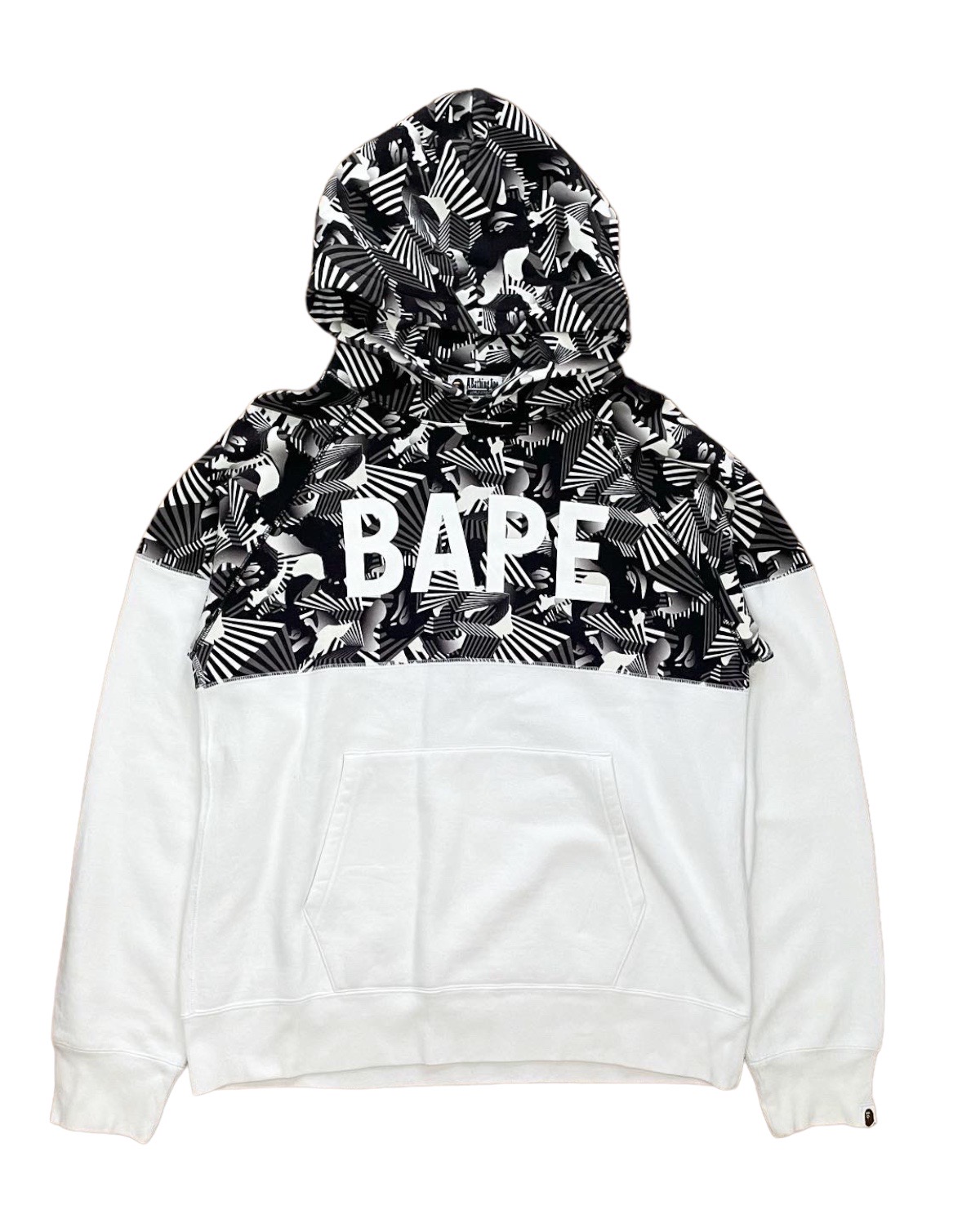 Og y2k era bape japan world gone mad split print pullover hoodie